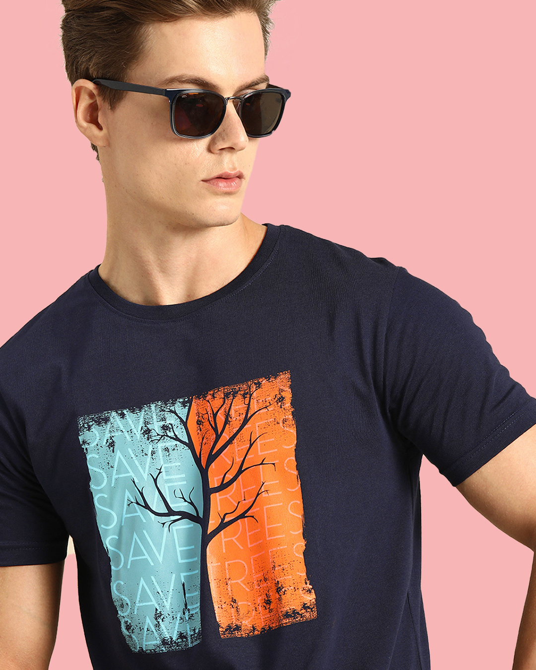 Buy Save Trees Half Sleeve T Shirt Navy Blue Online At Bewakoof 3684