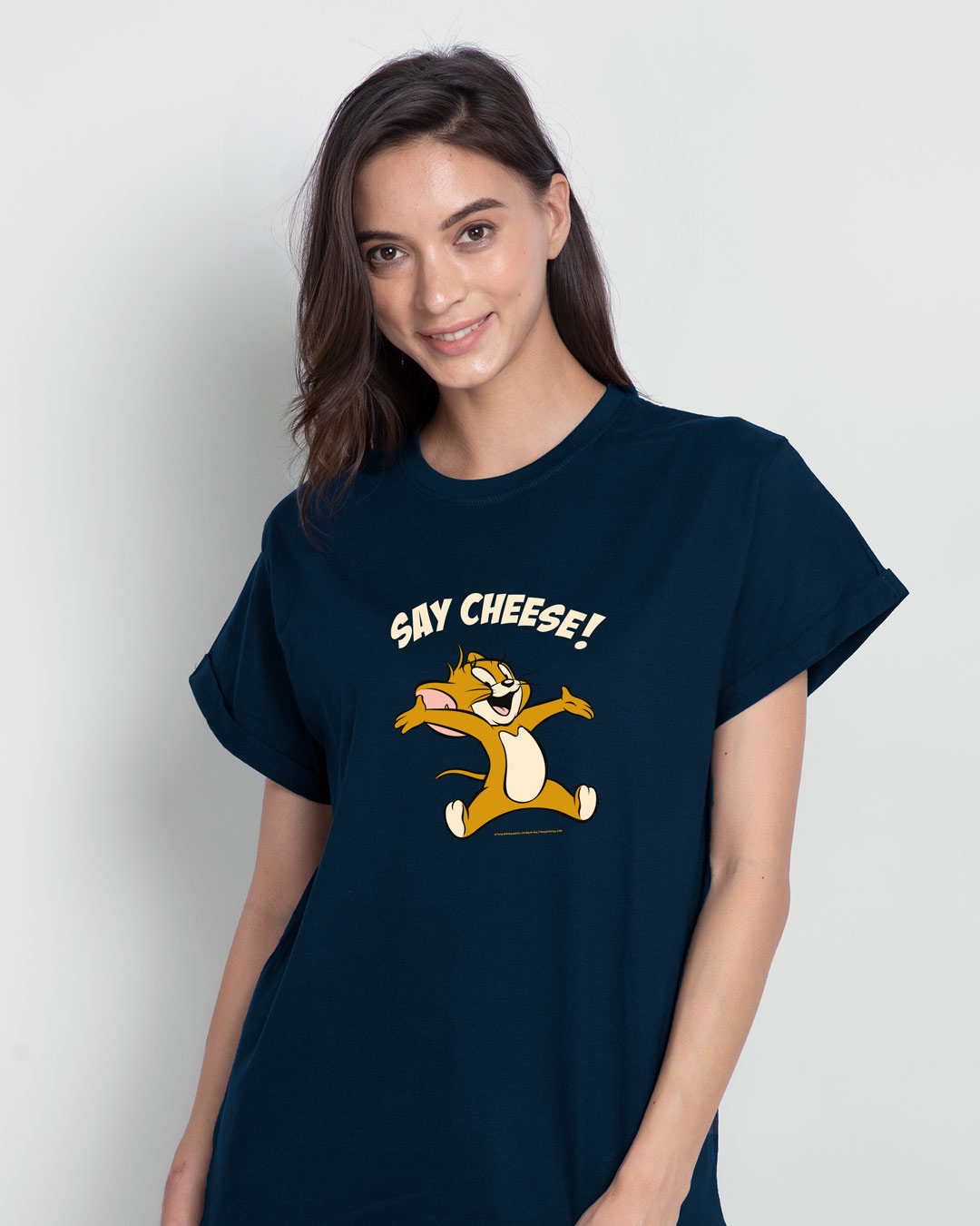 Shop Say Cheese Jerry Boyfriend T-Shirt Navy Blue (TJL)-Back