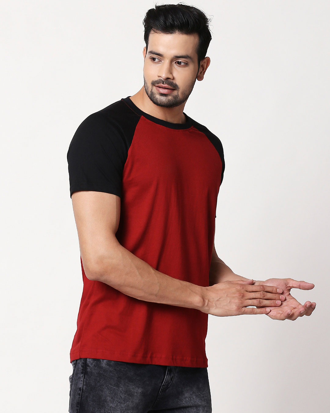 Shop Scarlet Red-Black Half Sleeve Raglan T-Shirt-Back