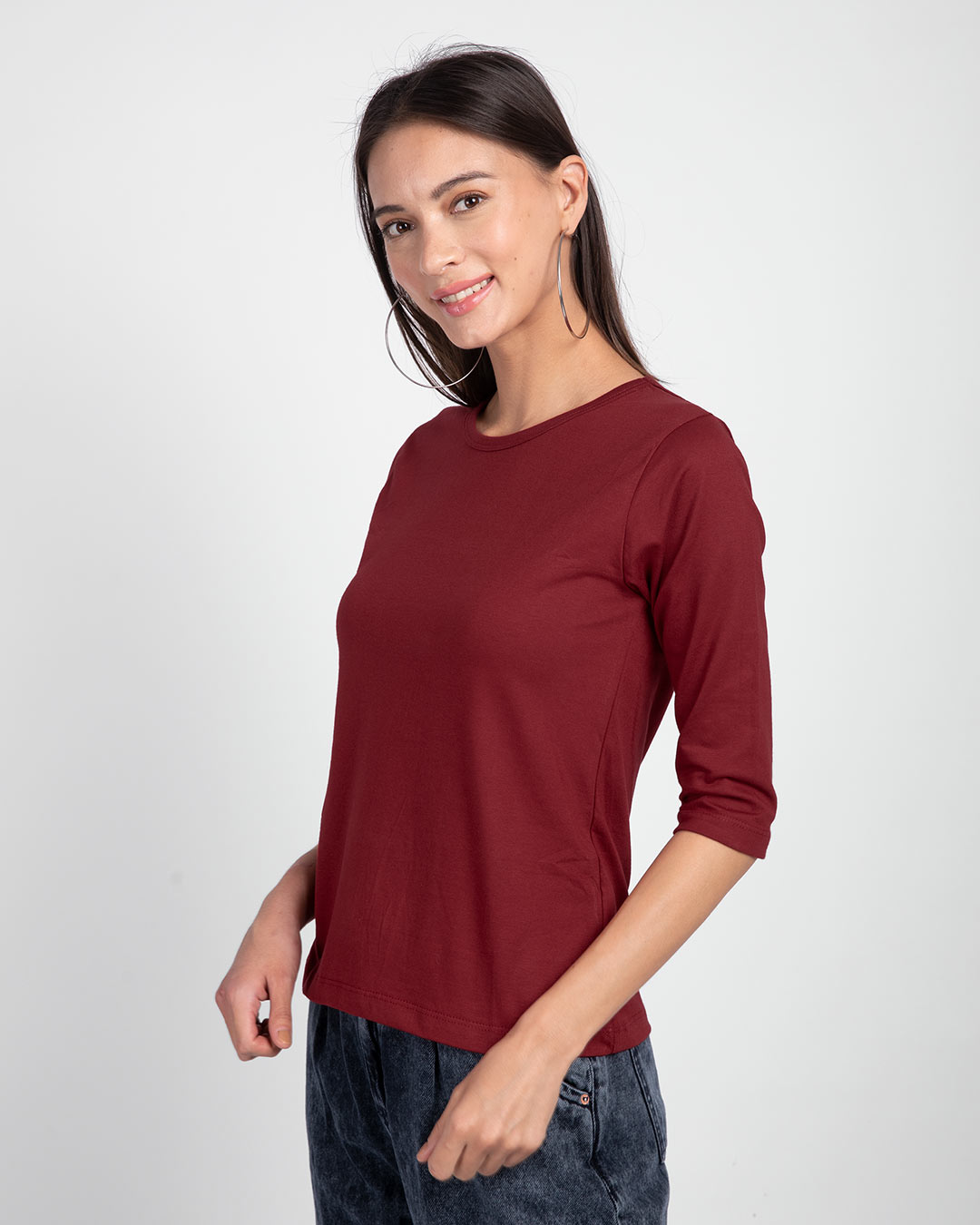 Shop Scarlet Red Round Neck 3/4th Sleeve T-Shirt-Back