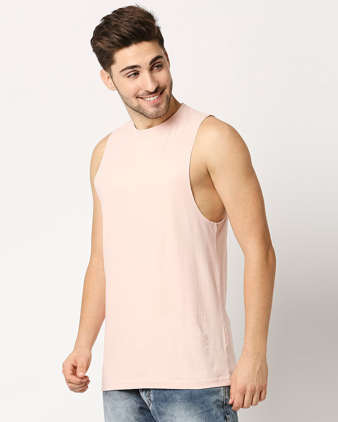 Shop Men's Seashell Pink Deep Armhole Oversized Vest-Back