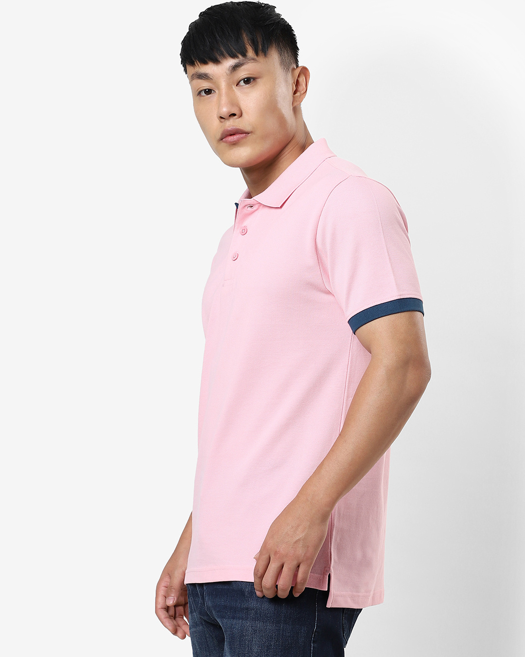 Shop Men's Pink Contrast Sleeve Polo T-shirt-Back