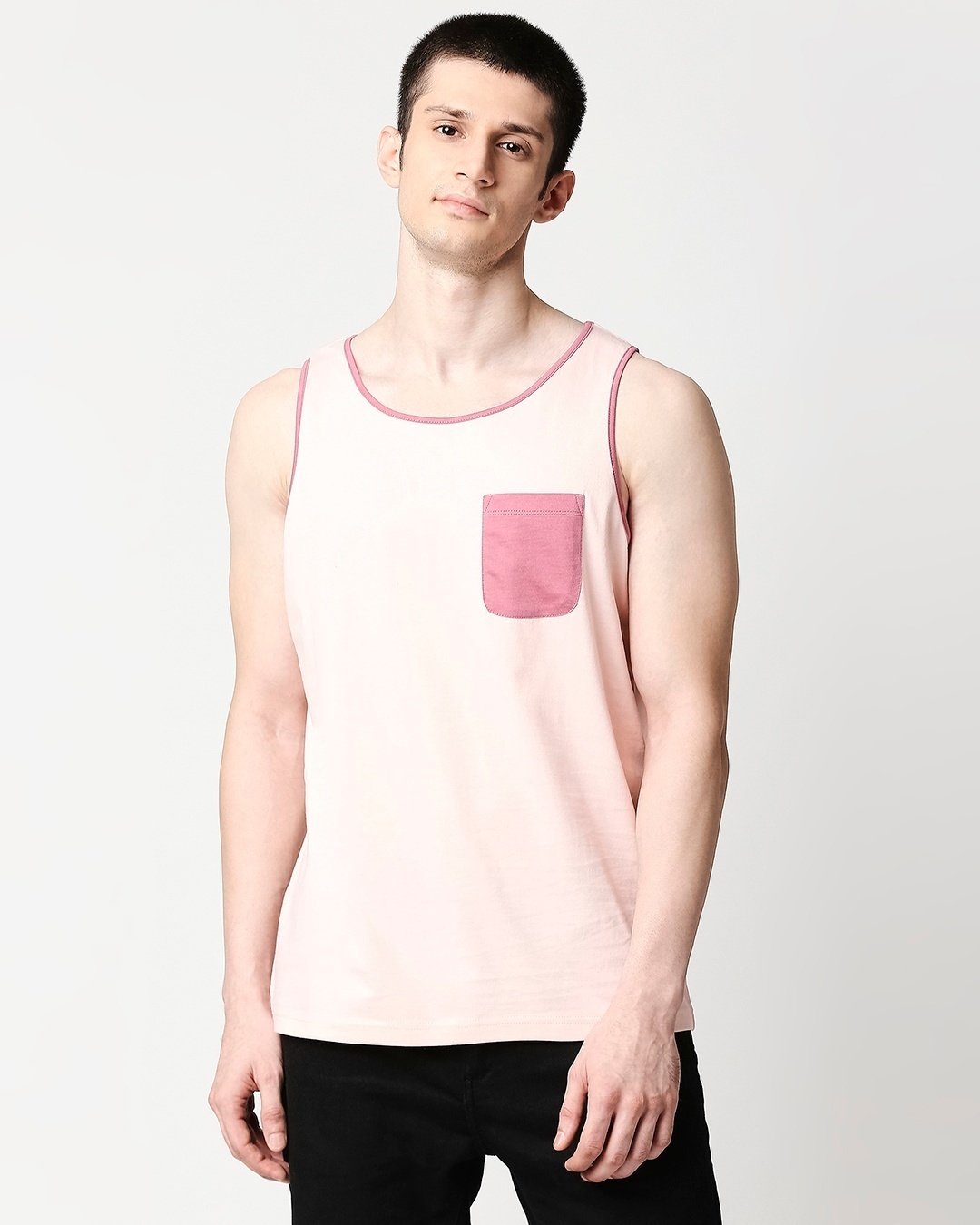 Shop Seashell Pink-Heater Rose Contrast Binding Pocket Vest-Back