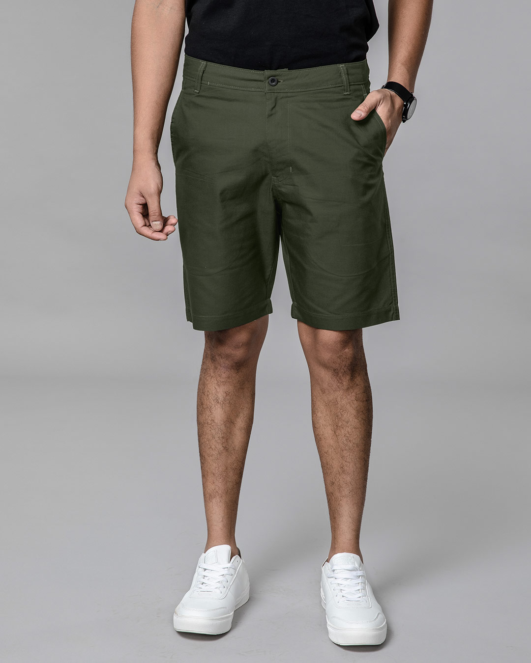 Shop Seaweed Green Lightweight Slim Oxford Shorts-Back