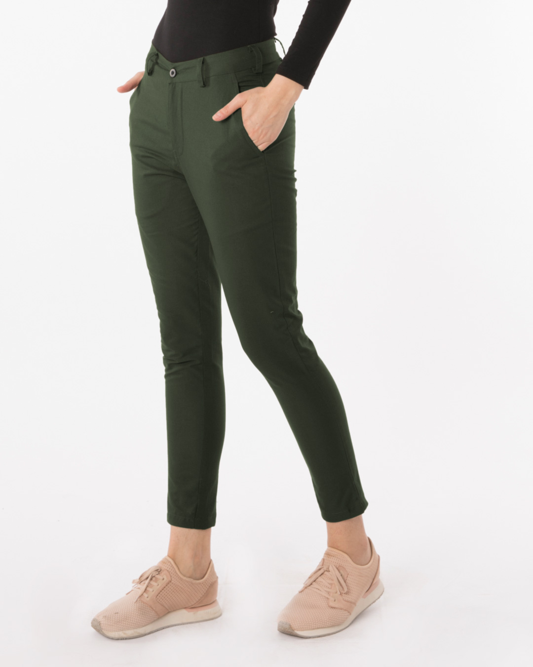 Shop Seaweed Green Lightweight Slim Oxford Pants-Back