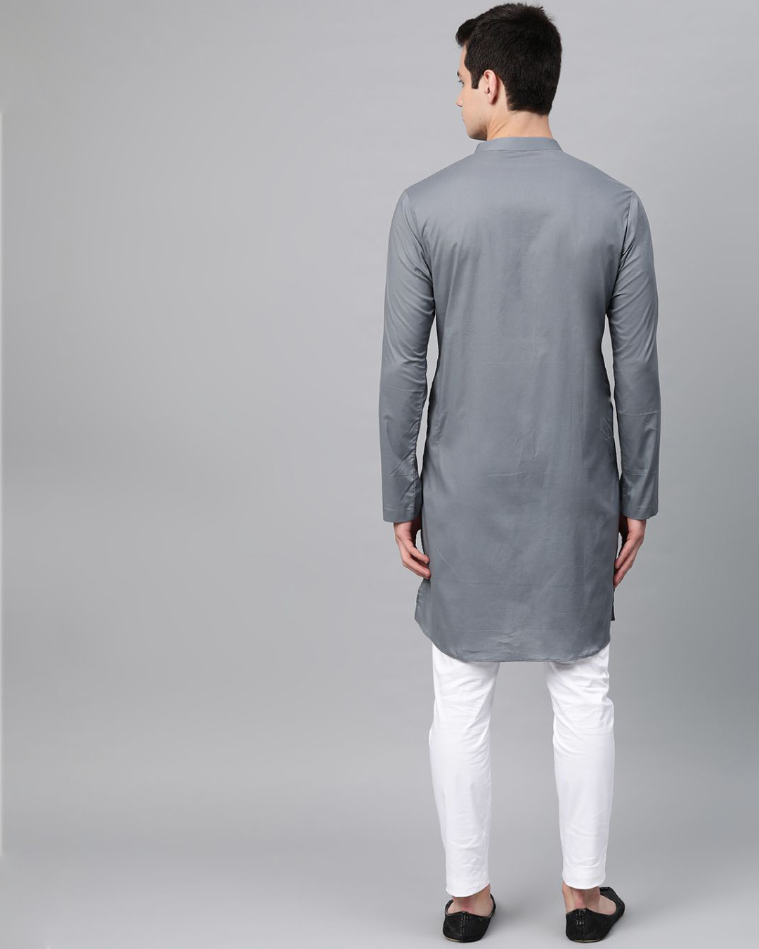 Shop Grey Embroidered Straight Kurta-Back
