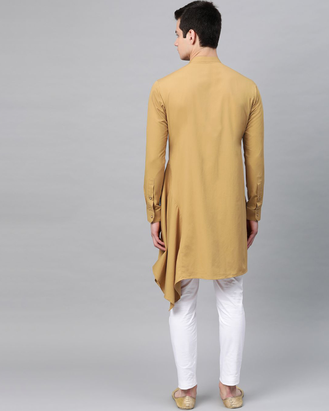 Shop Khaki Solid Asymmetrical Kurta With Pyjama-Back