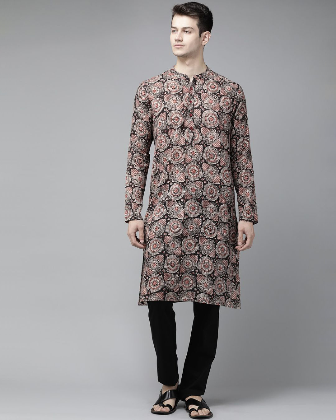 Buy See Designs Men Beige And Black Kalamkari Block Printed Straight