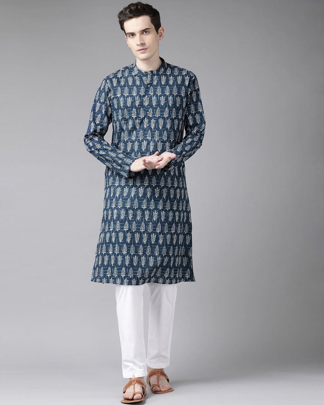 Buy See Designs Men Blue Beige Printed Straight Kurta For Men Multicolor Online At Bewakoof