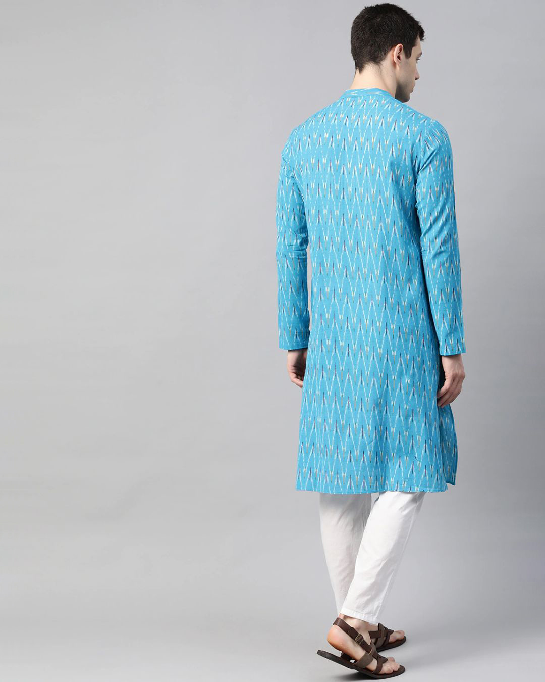 Buy See Designs Men Blue Gold Ikat Woven Design Straight Kurta For Men Multicolor Online At