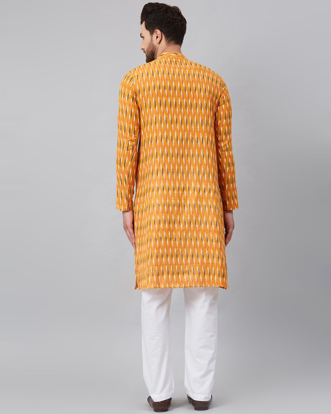 Shop Men Orange & Maroon Ikat Woven Design Straight Kurta-Back