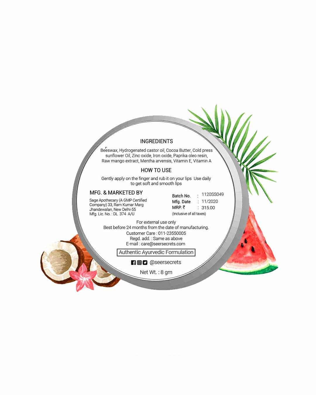 Shop Watermelon, Coconut & Turmeric Lip Saviour 8 gm-Back