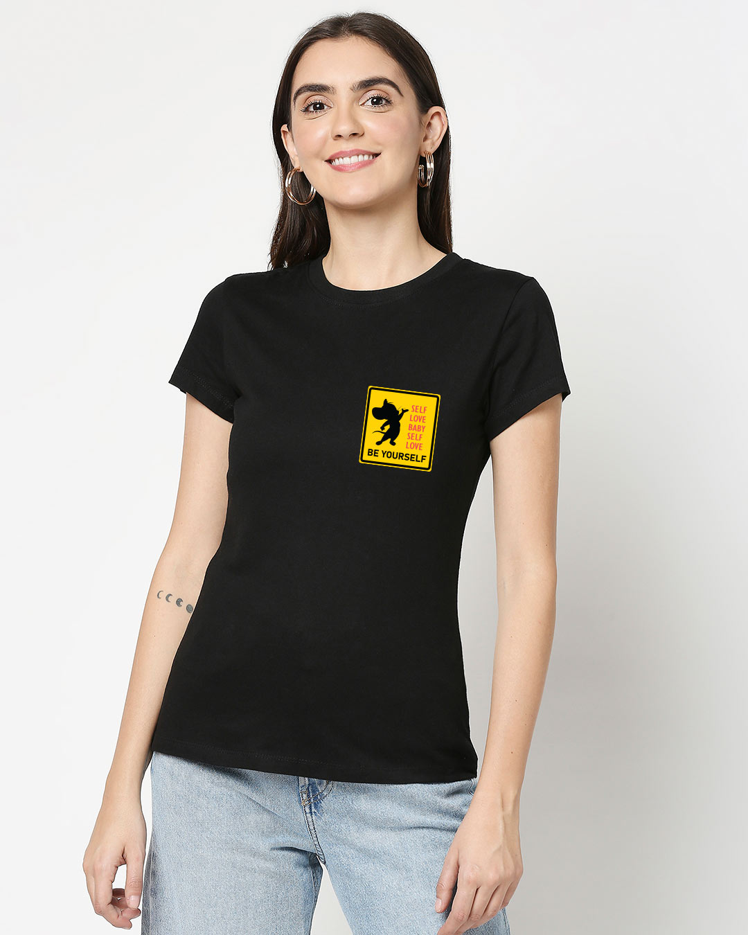 Shop Self love Jerry Half Sleeve Printed T-Shirt Black (TJL)-Back