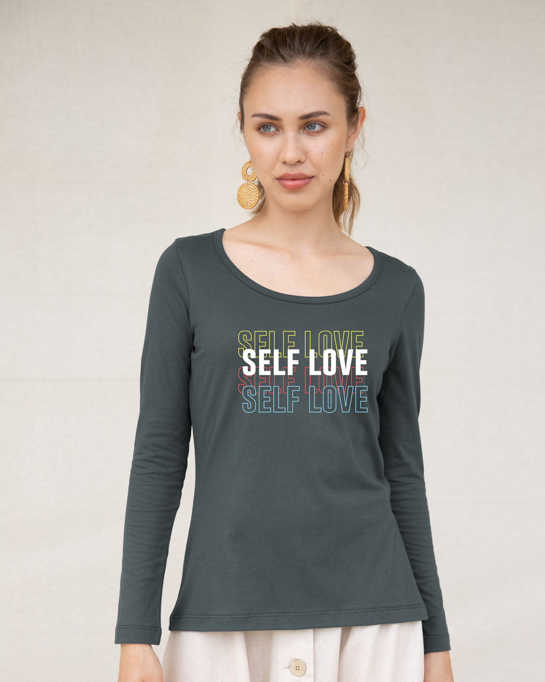 Shop Self Love Repeat Scoop Neck Full Sleeve T-Shirt-Back