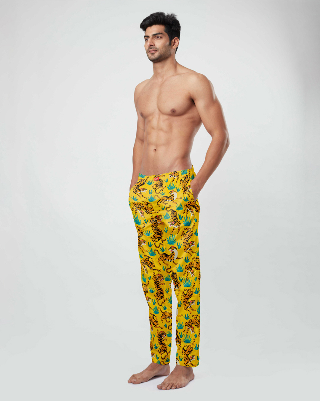 Shop Men's Yellow Cotton Wild Yellow Tiger Pyjamas-Back