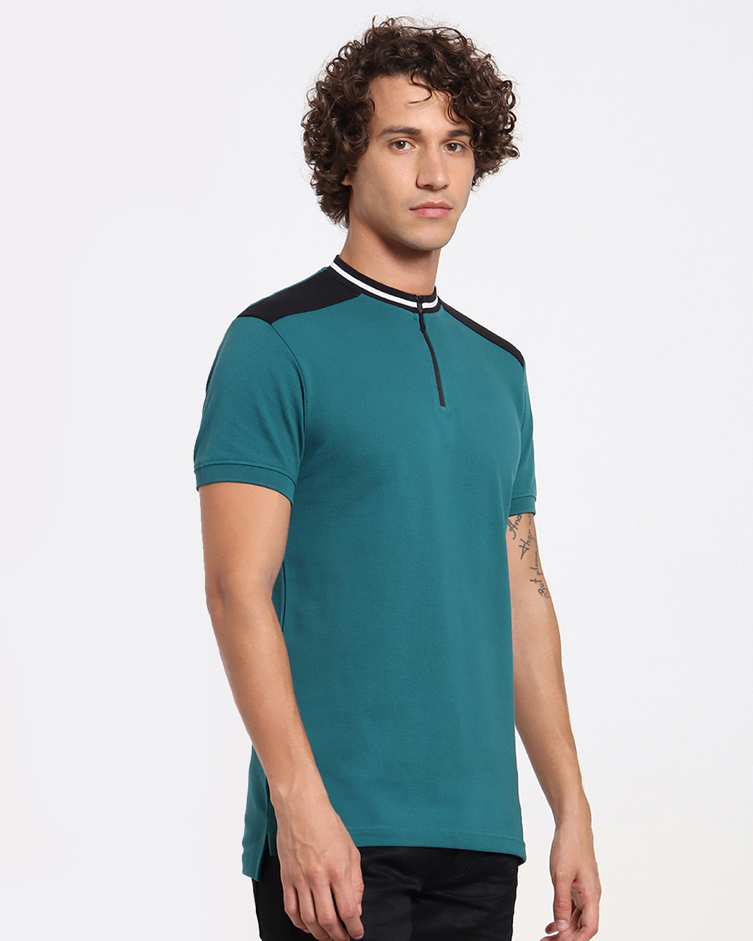 Shop Shaded Spruce Standing Collar Zipper Polo-Back