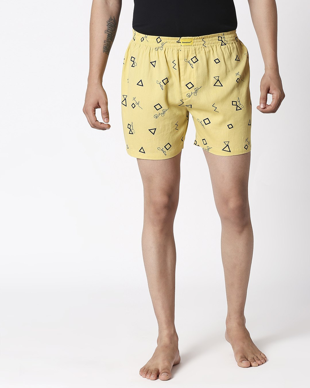 Shop Shapes N Calligraphy Yellow Boxers-Back