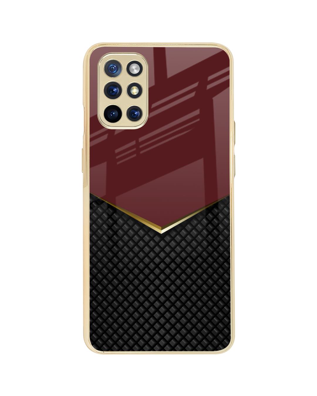 Shop Shining Chevron Red Mettalic Gold Premium Glass Case for OnePlus 8T-Back