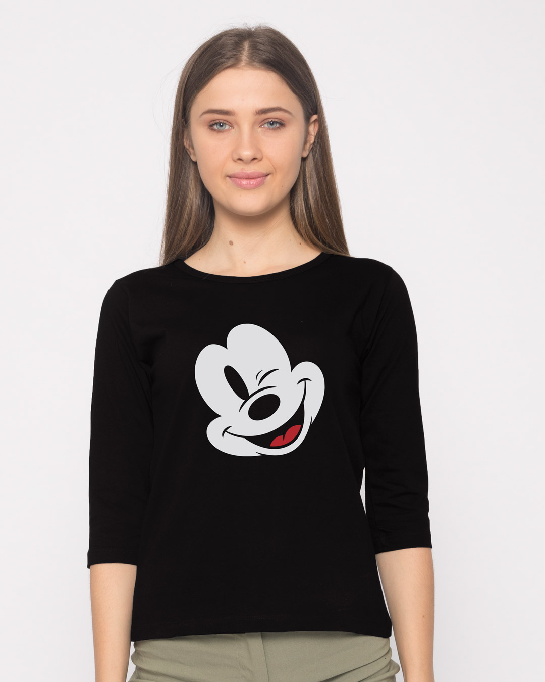 HIDDEN MICKEY PRINT WOMEN'S T-SHIRT THREE QUARTER SLEEVE SIDE POCKET main image 0