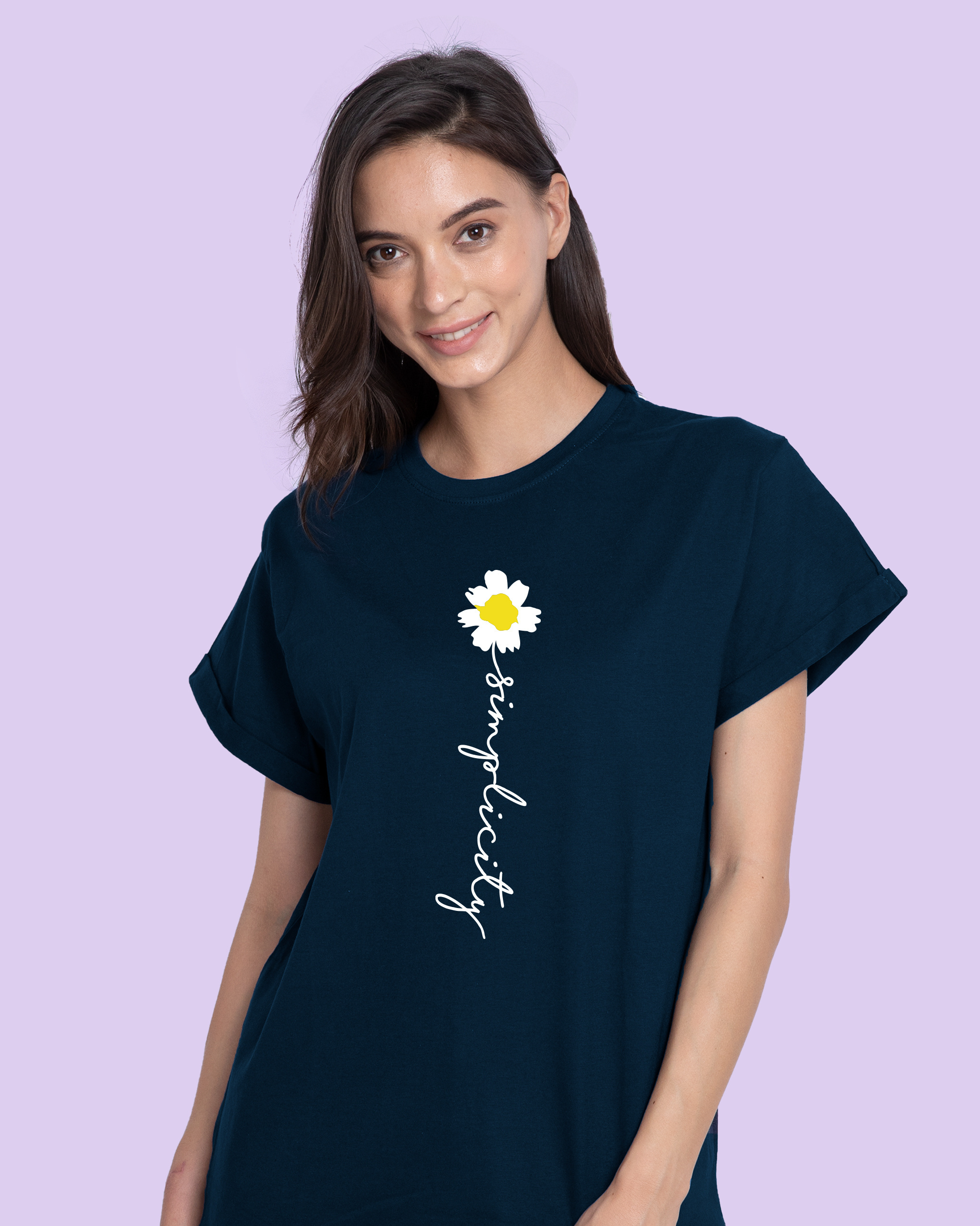 Buy Women's Blue Simplicity Daisy Typography Boyfriend T-shirt Online ...
