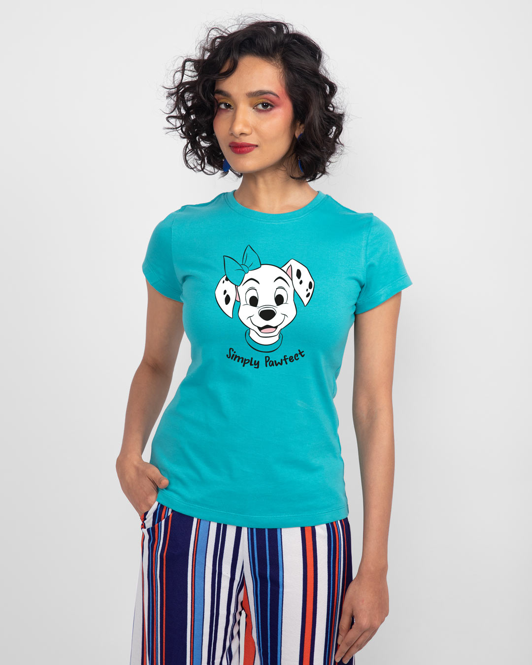 Shop Women's Blue Simply Pawfect Graphic Printed Slim Fit T-shirt-Back