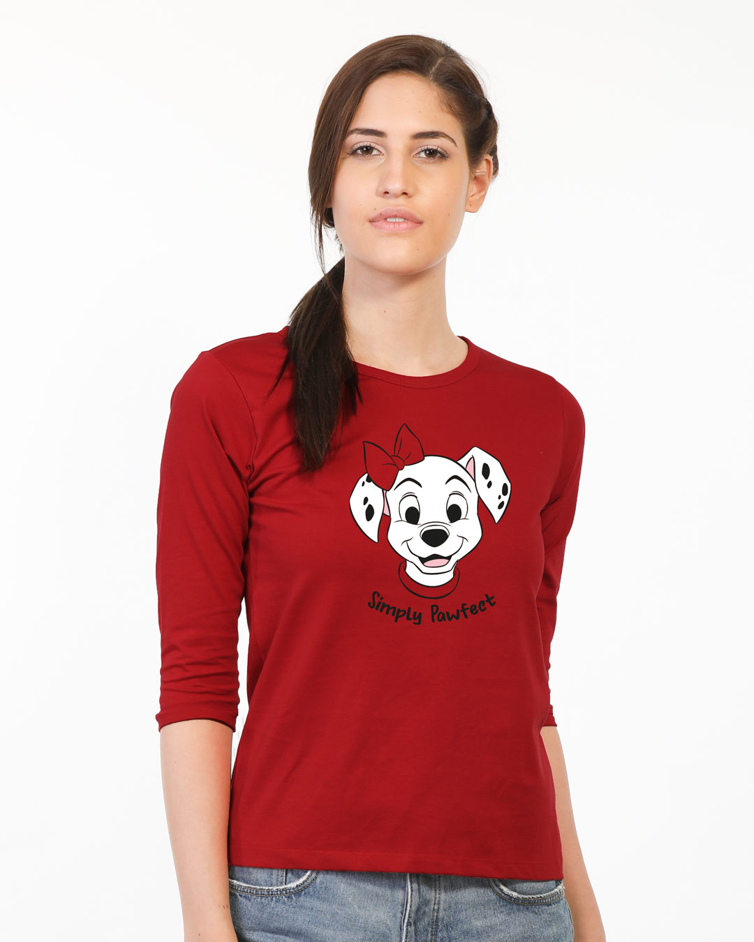 Shop Simply Pawfect Round Neck 3/4th Sleeve T-Shirt (DL) Bold Red-Back