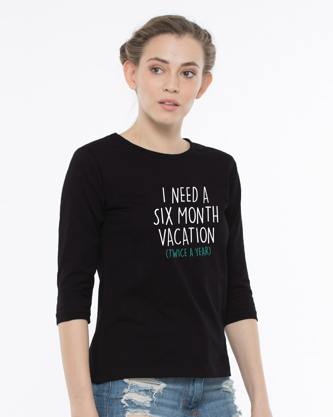 Shop Six Month Vacation Round Neck 3/4th Sleeve T-Shirt-Back