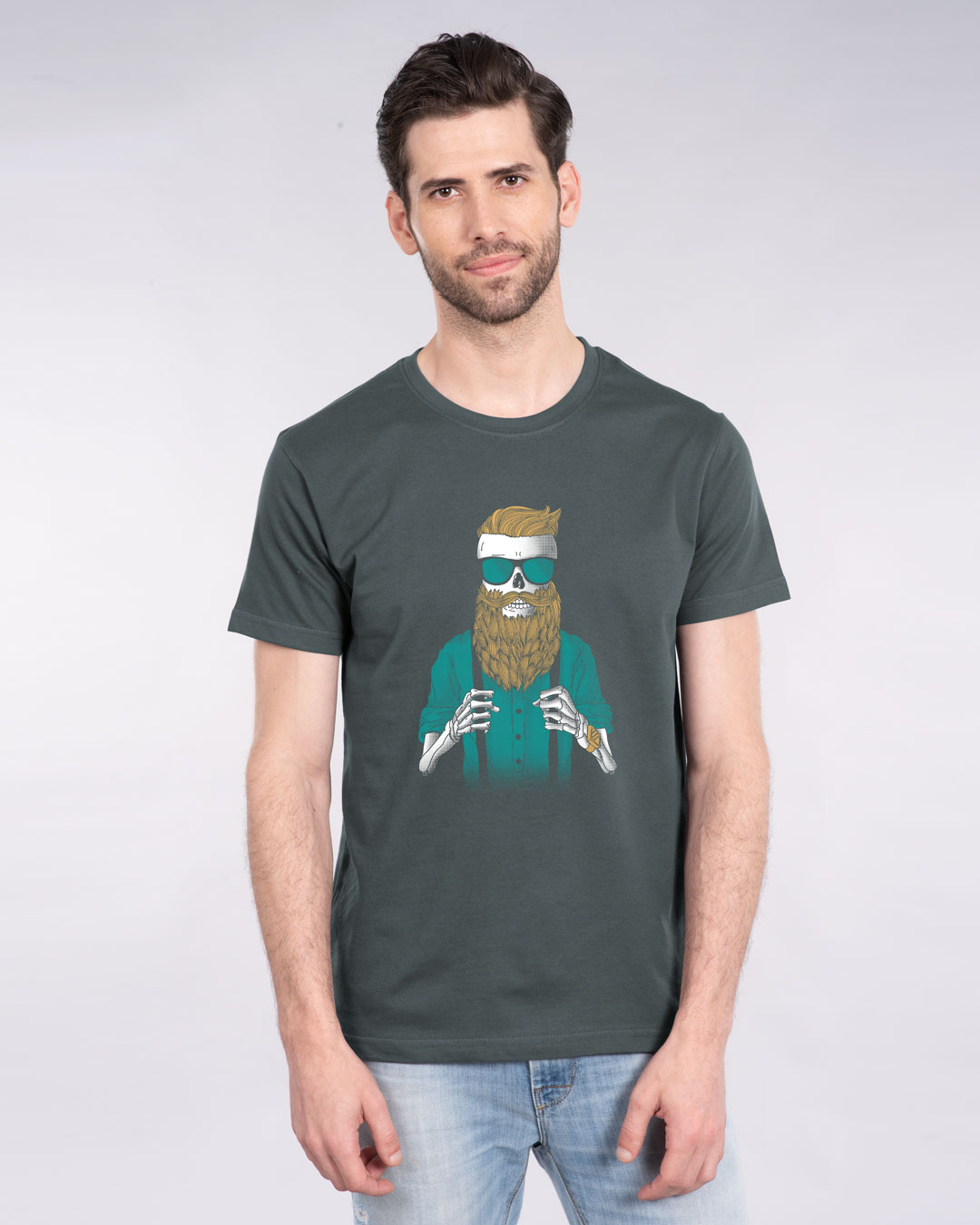 Shop Skull Beard Half Sleeve T-Shirt-Back