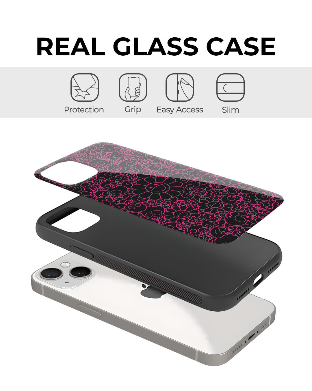 Shop Skull Flowers Premium Glass Cover for Realme C53-Back