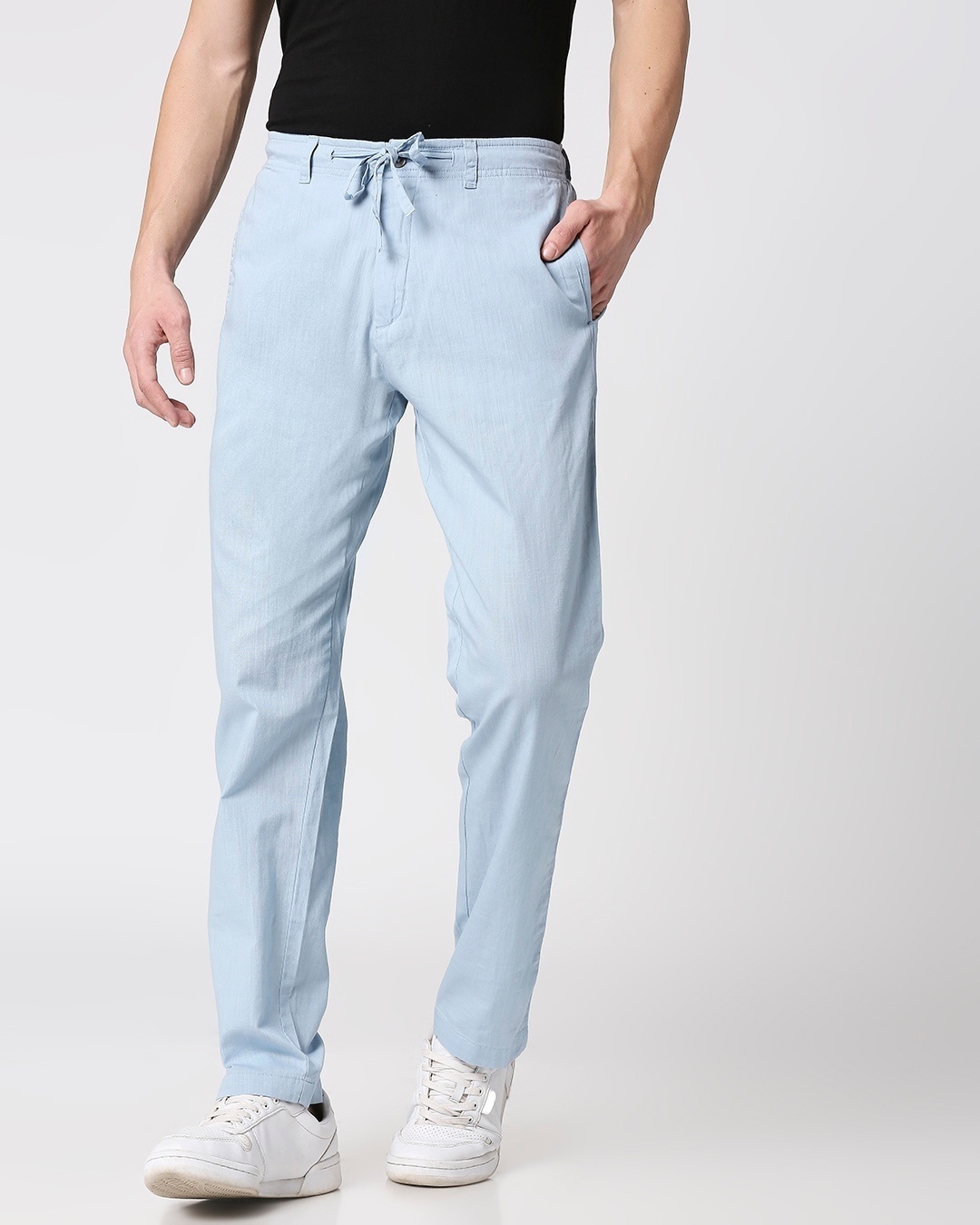 Shop Sky Blue Casual Cotton Pants-Back