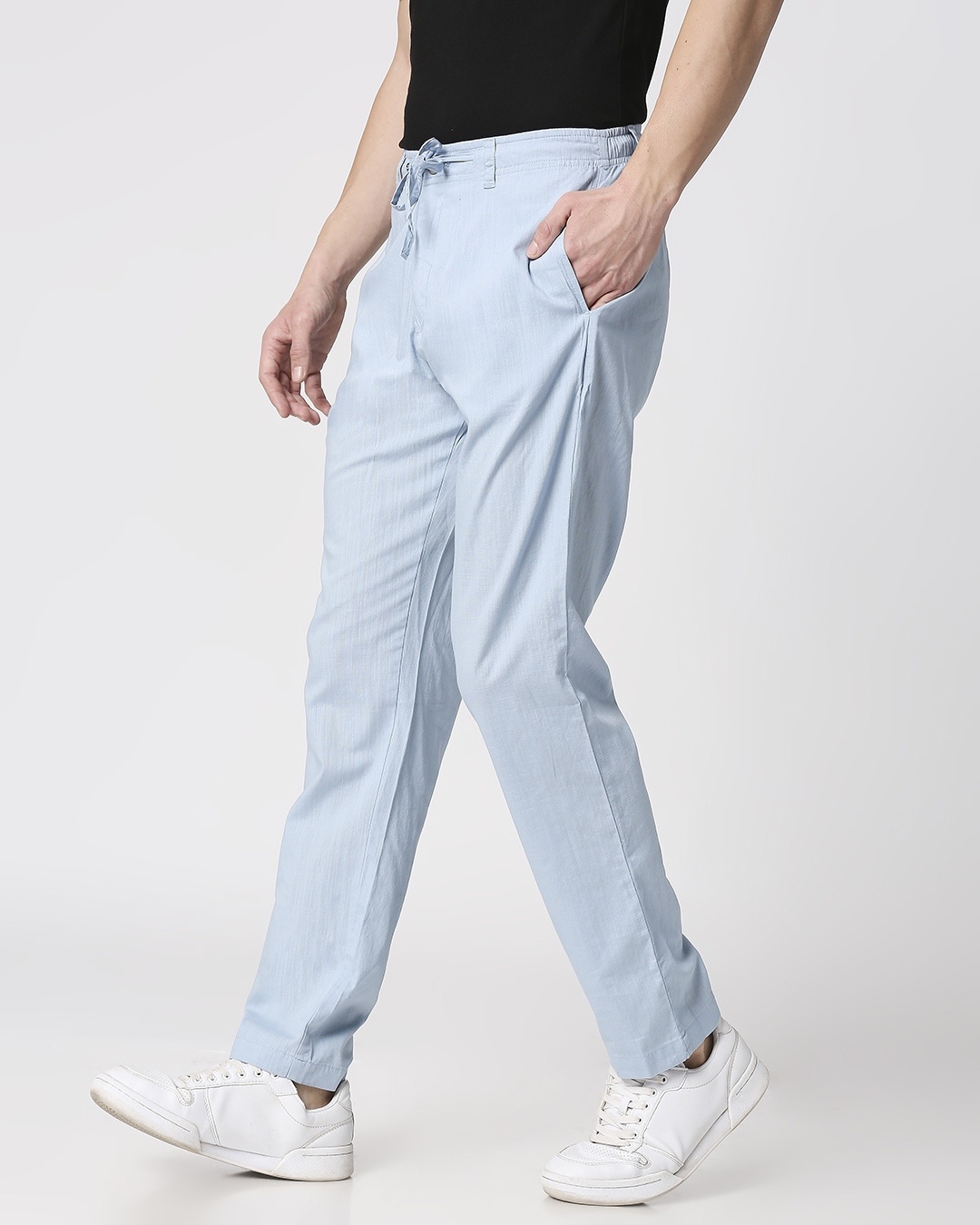 

Sky Blue Casual Cotton Pants Men's Plain Casual Trousers Bewakoof.com, Skyblue