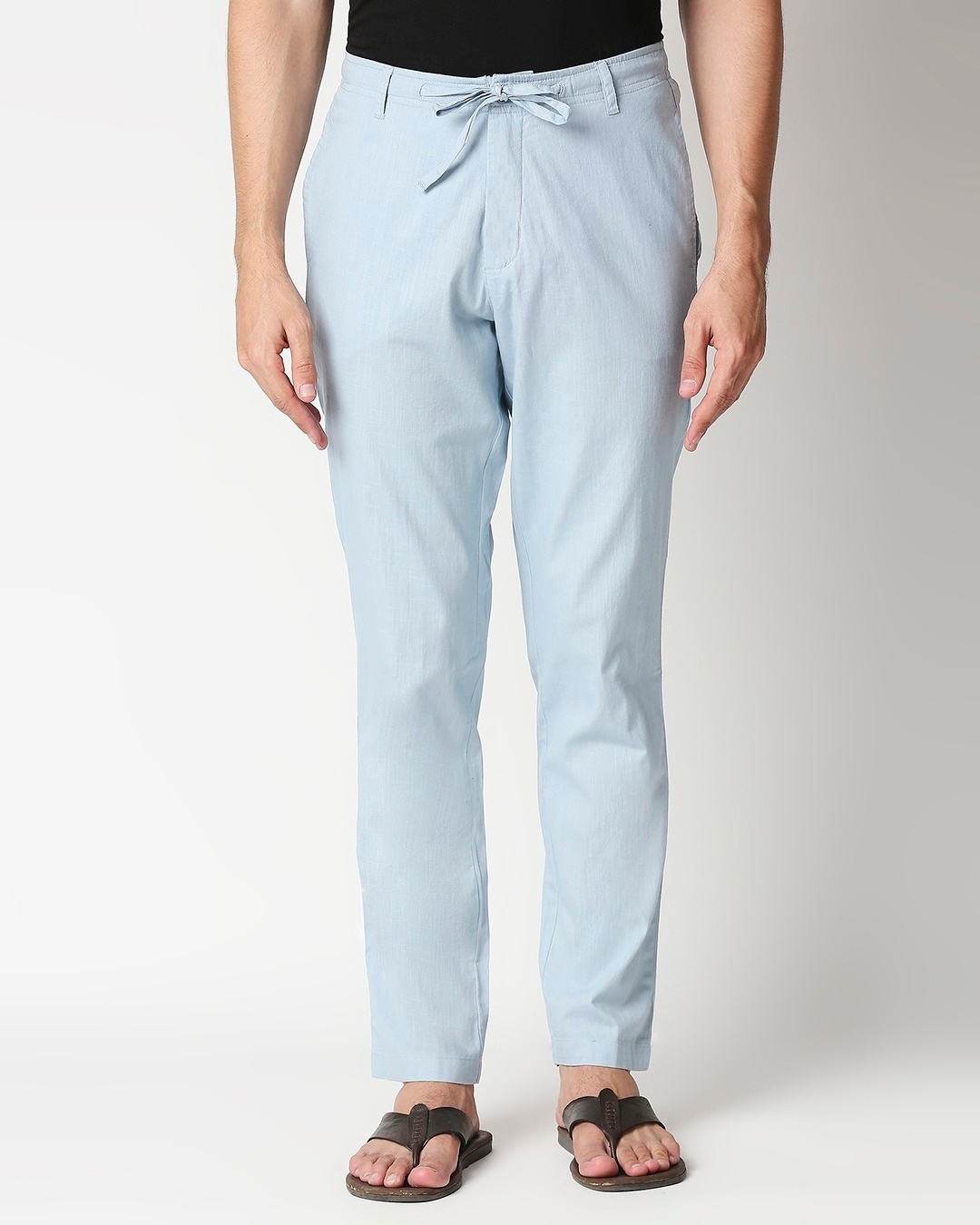 Shop Sky Blue Casual Cotton Trouser-Back