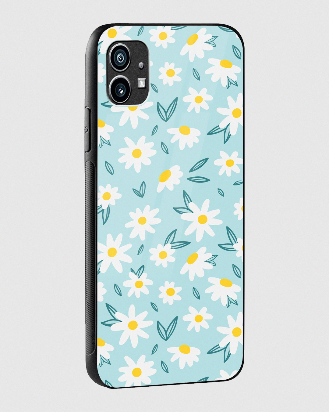 Shop Sky Blue & White Daisy Art Floral Premium Glass Case for Nothing Phone (1)-Back