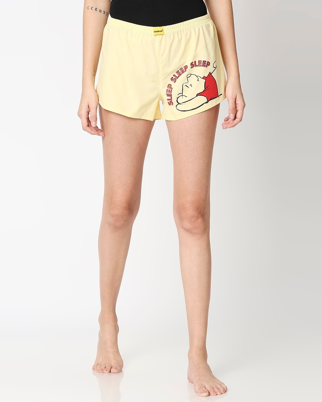Shop Women's Yellow Sleep Pooh Boxer Shorts-Back