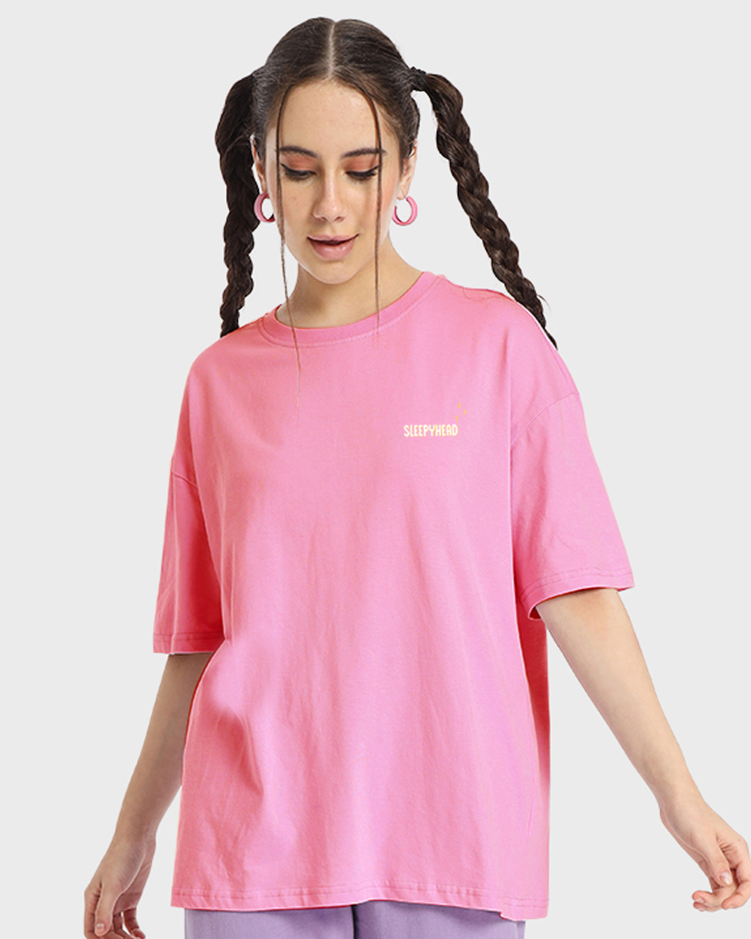 Shop Women's Pink Sleepy Head Graphic Printed Oversized T-shirt-Back