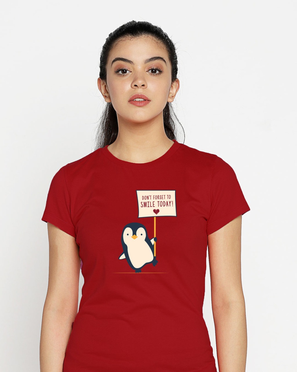 Shop Smile Today - Penguin Half Sleeve T-Shirt Bold Red-Back