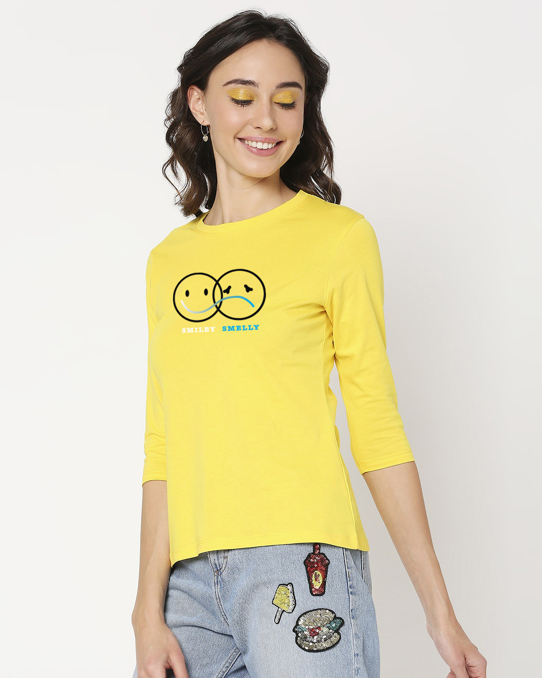 Shop Smiley Smelly 3/4th Sleeve Slim Fit T-Shirt-Back