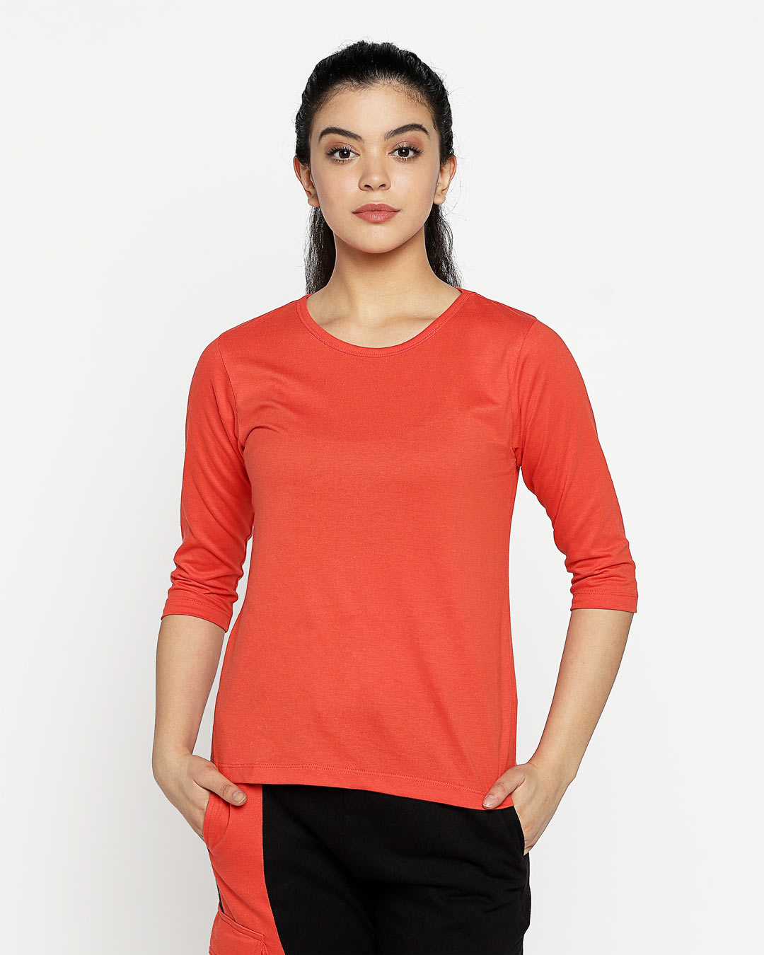 Shop Smoke Red Round Neck 3/4th Sleeve T-Shirt-Back