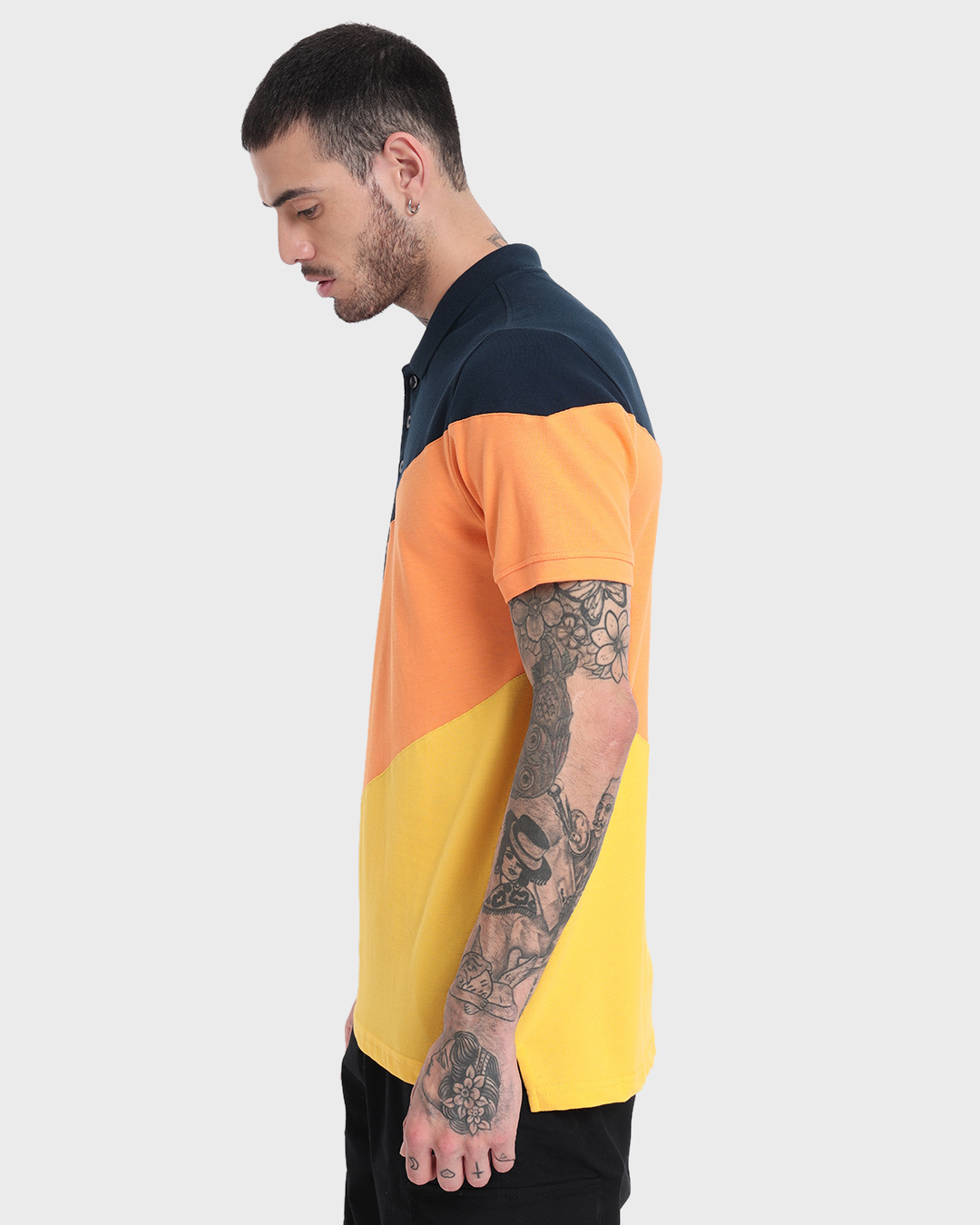 Shop Men's Smoked Paprika Cut N Sew Color Block Polo T-shirt-Back
