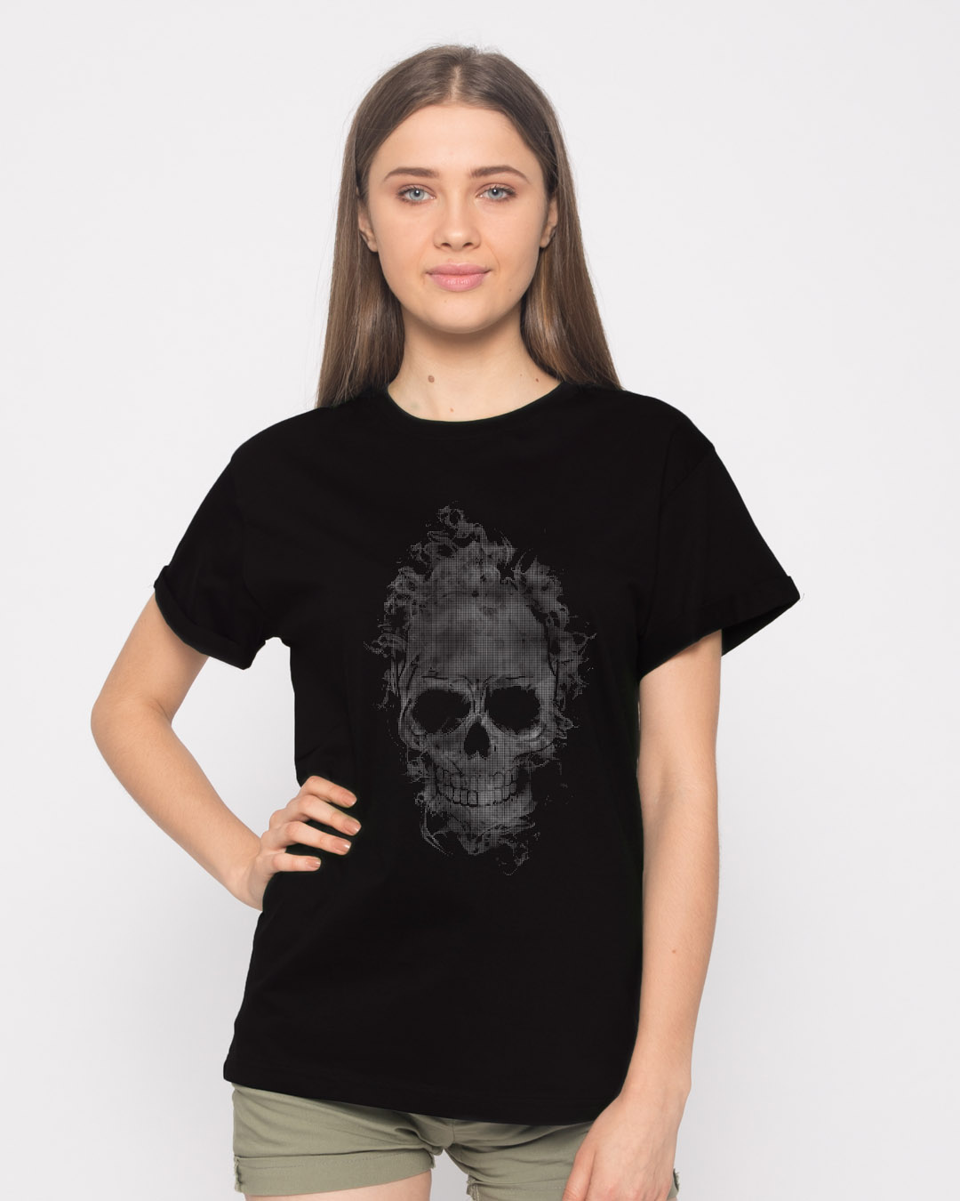 Shop Smokey Skull Boyfriend T-Shirt-Back