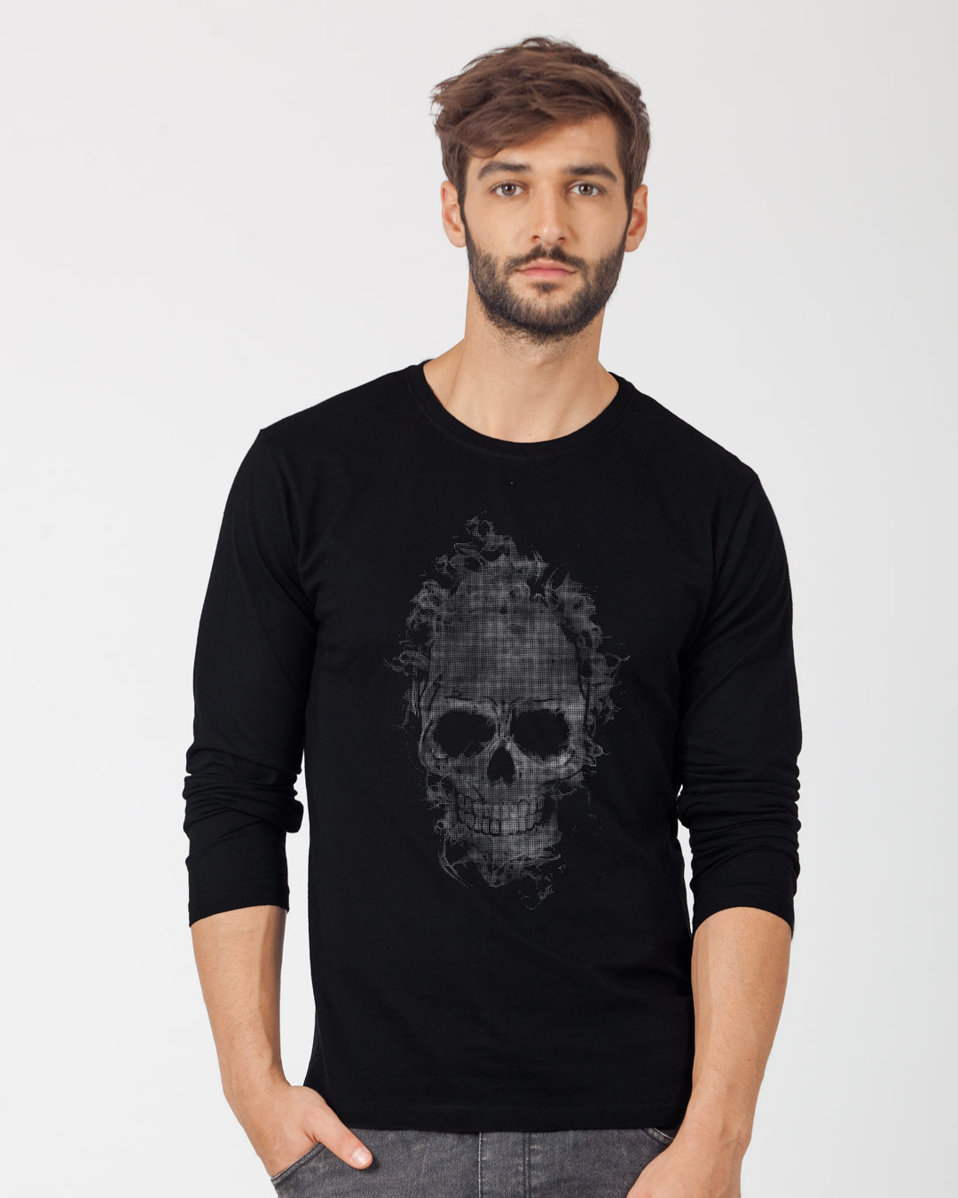 Shop Smokey Skull Full Sleeve T-Shirt-Back