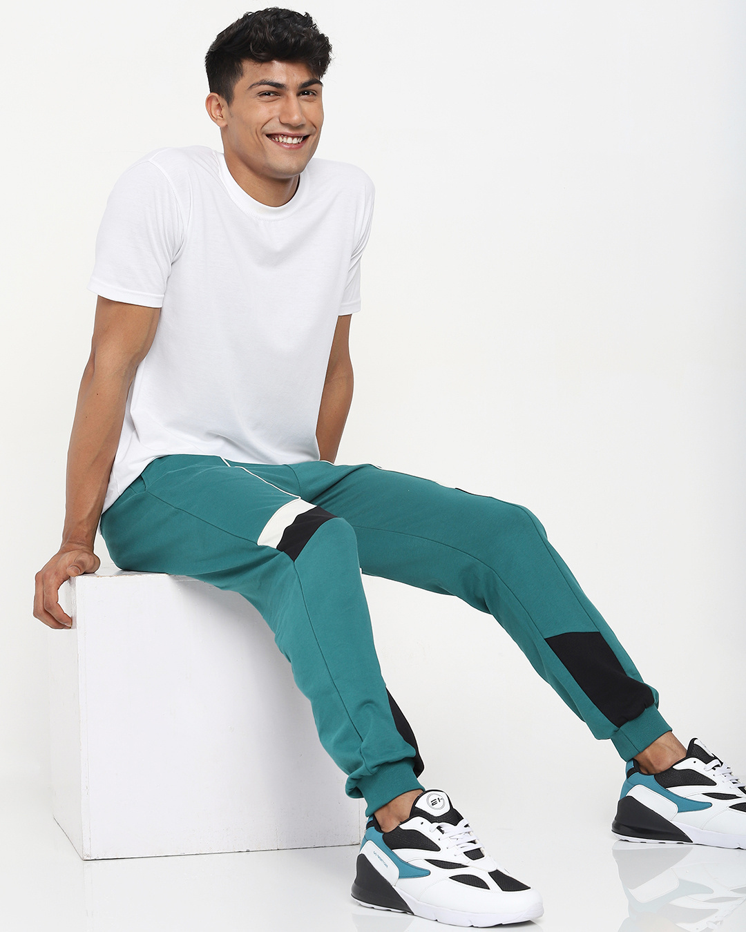 Buy Snazzy Green Color Block Joggers Online at Bewakoof