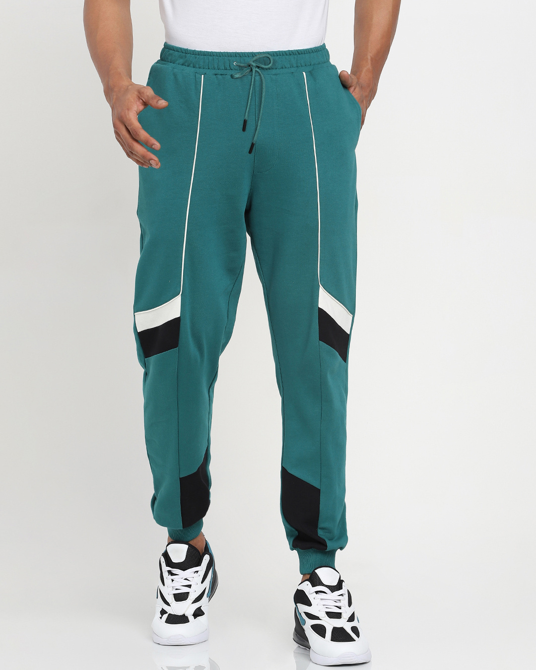 Shop Snazzy Green Color Block Joggers-Back