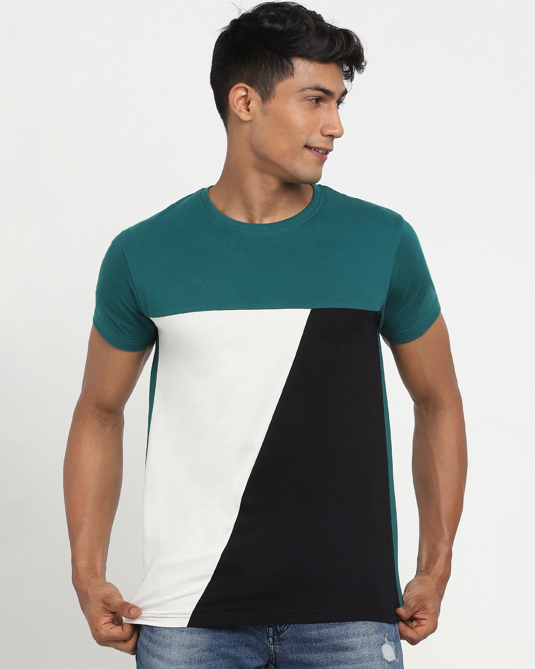 Shop Snazzy Green Color Block T-shirt For Men's-Back