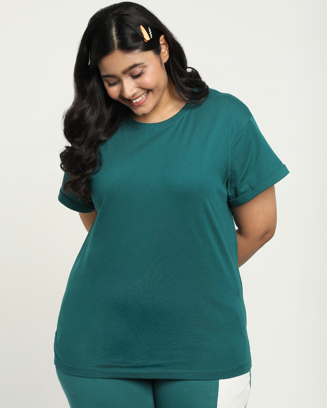 Shop Snazzy Green Plus Size Boyfriend T-shirt For Women's-Back
