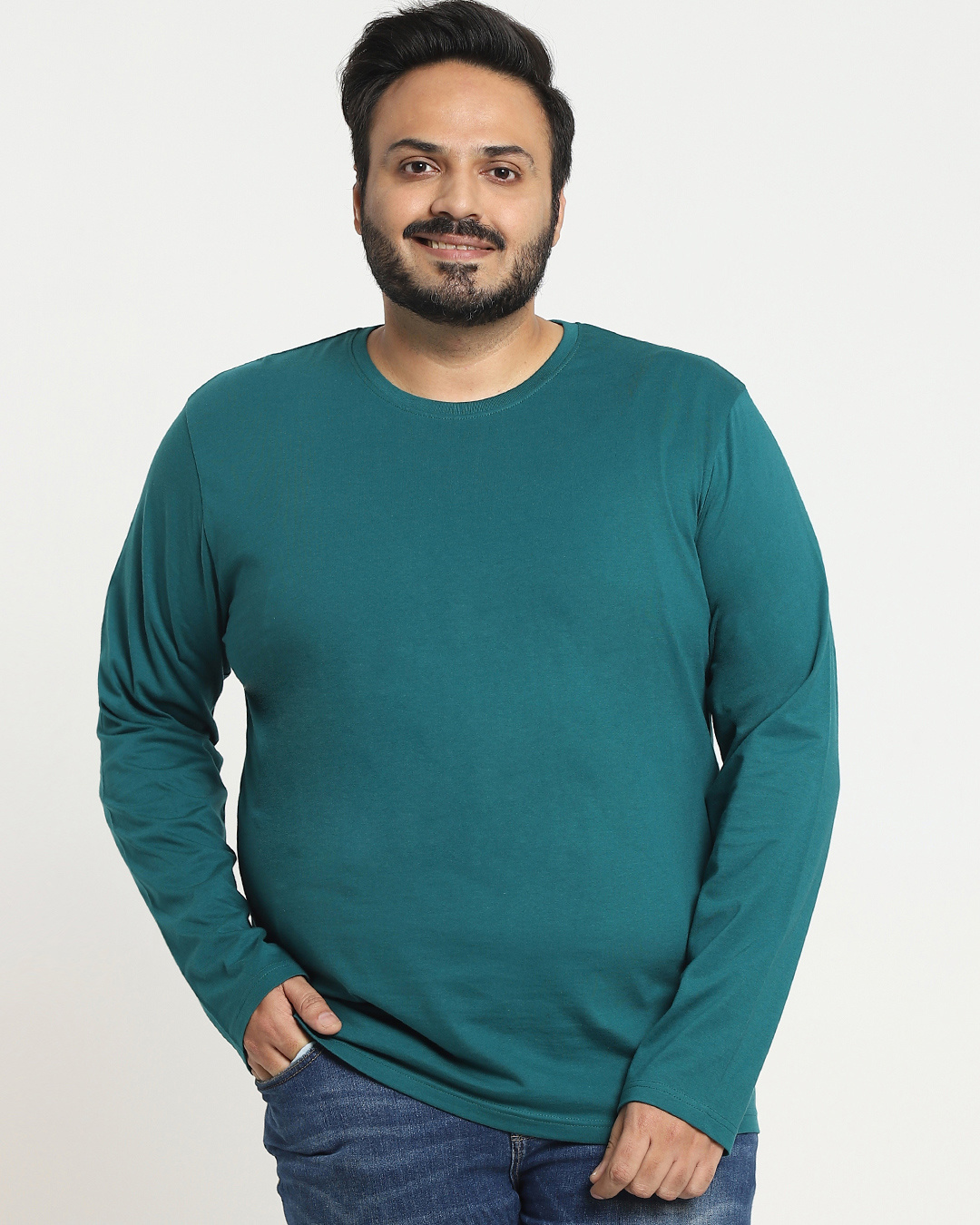 Shop Snazzy Green Plus Size Full Sleeve T-shirt For Men's-Back