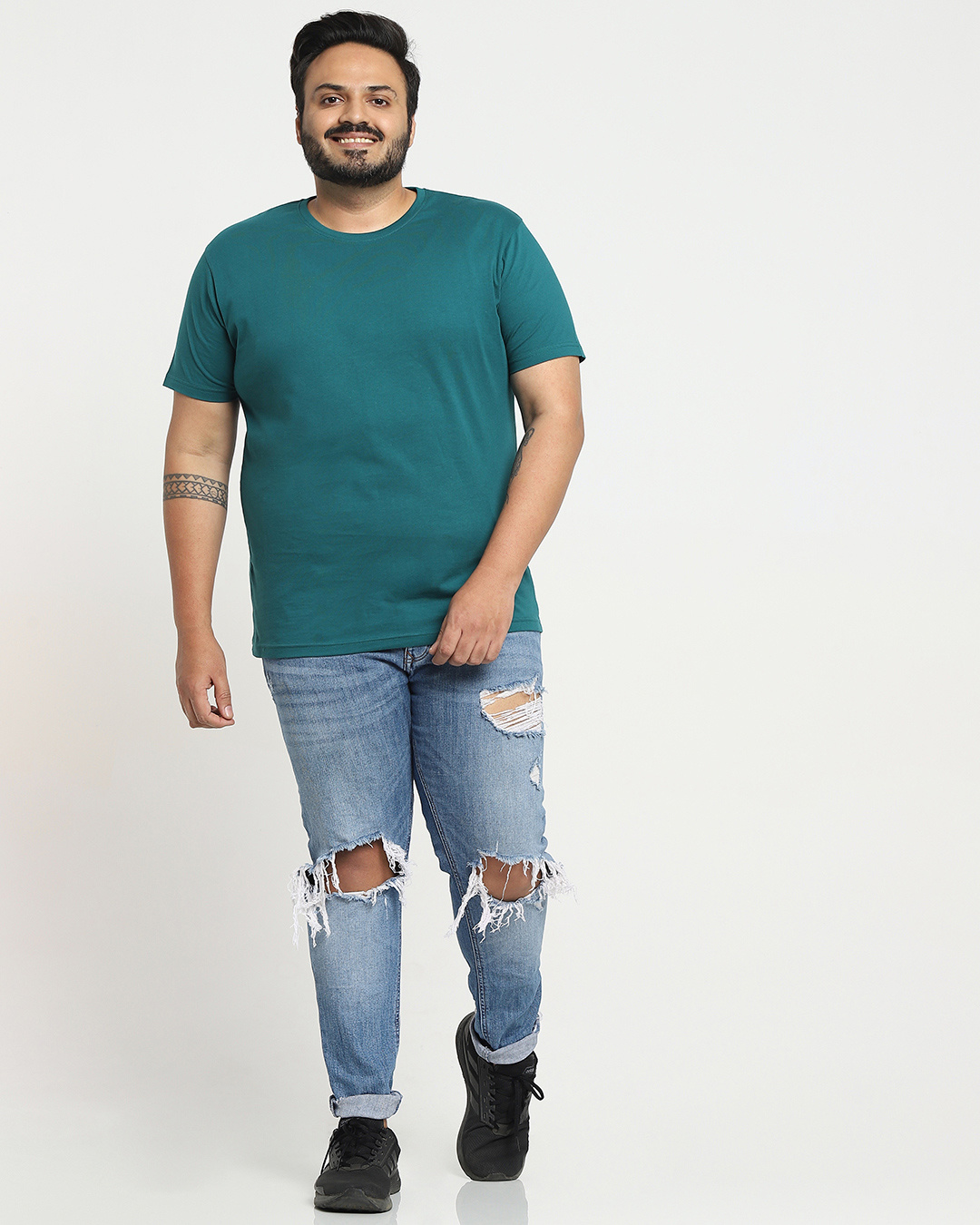 Shop Snazzy Green Plus Size Half Sleeve T-shirt For Men's-Back