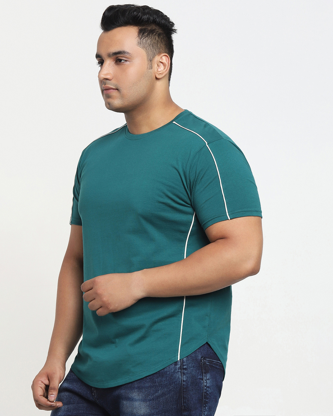 Shop Snazzy Green Plus Size Piping Apple Cut T-shirt For Men's-Back