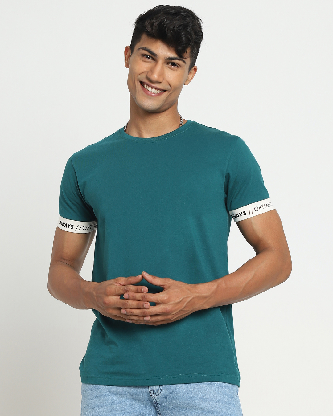 Shop Snazzy Green Sleeve Panel Print T-shirt For Men's-Back