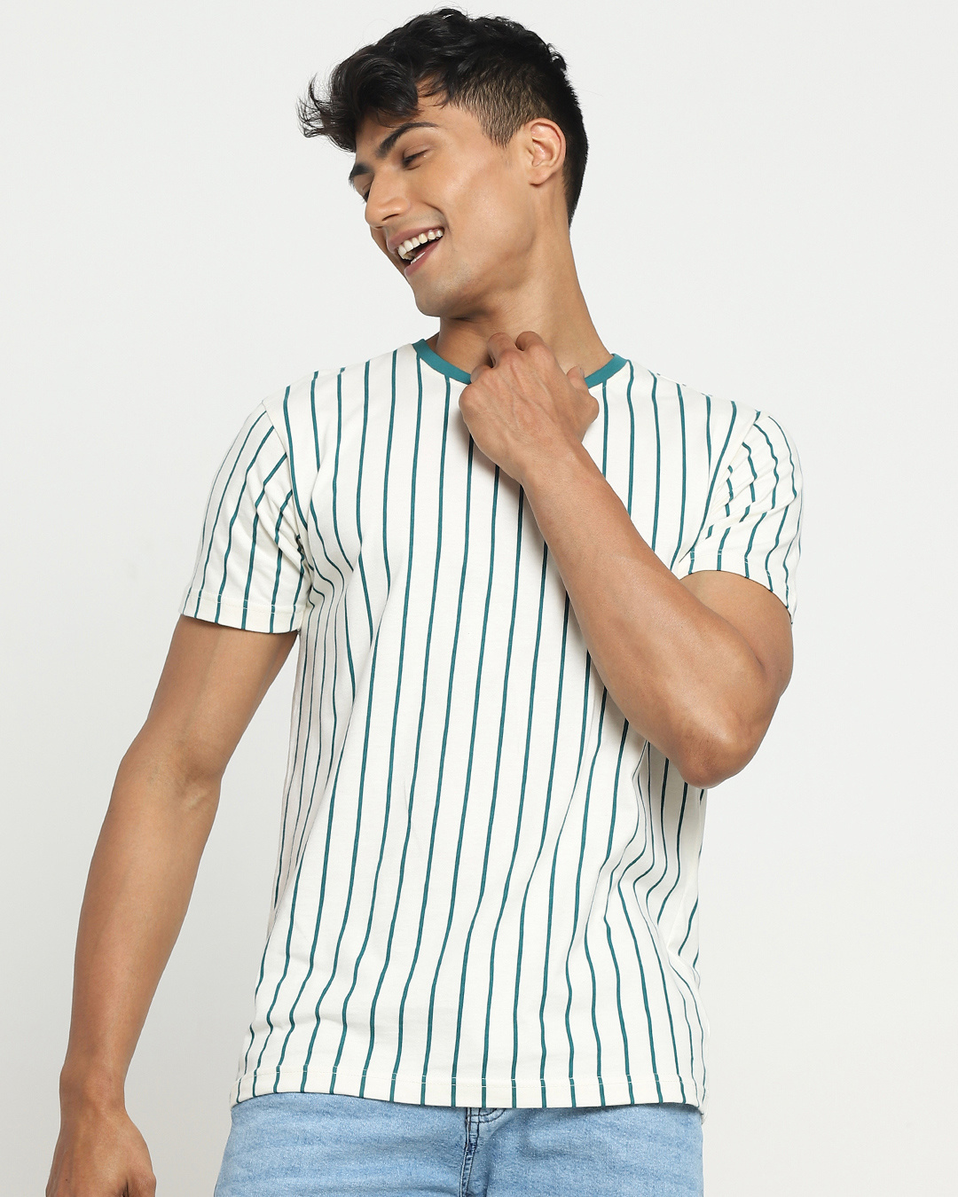 Shop Snazzy Green Stripe T-shirt-Back